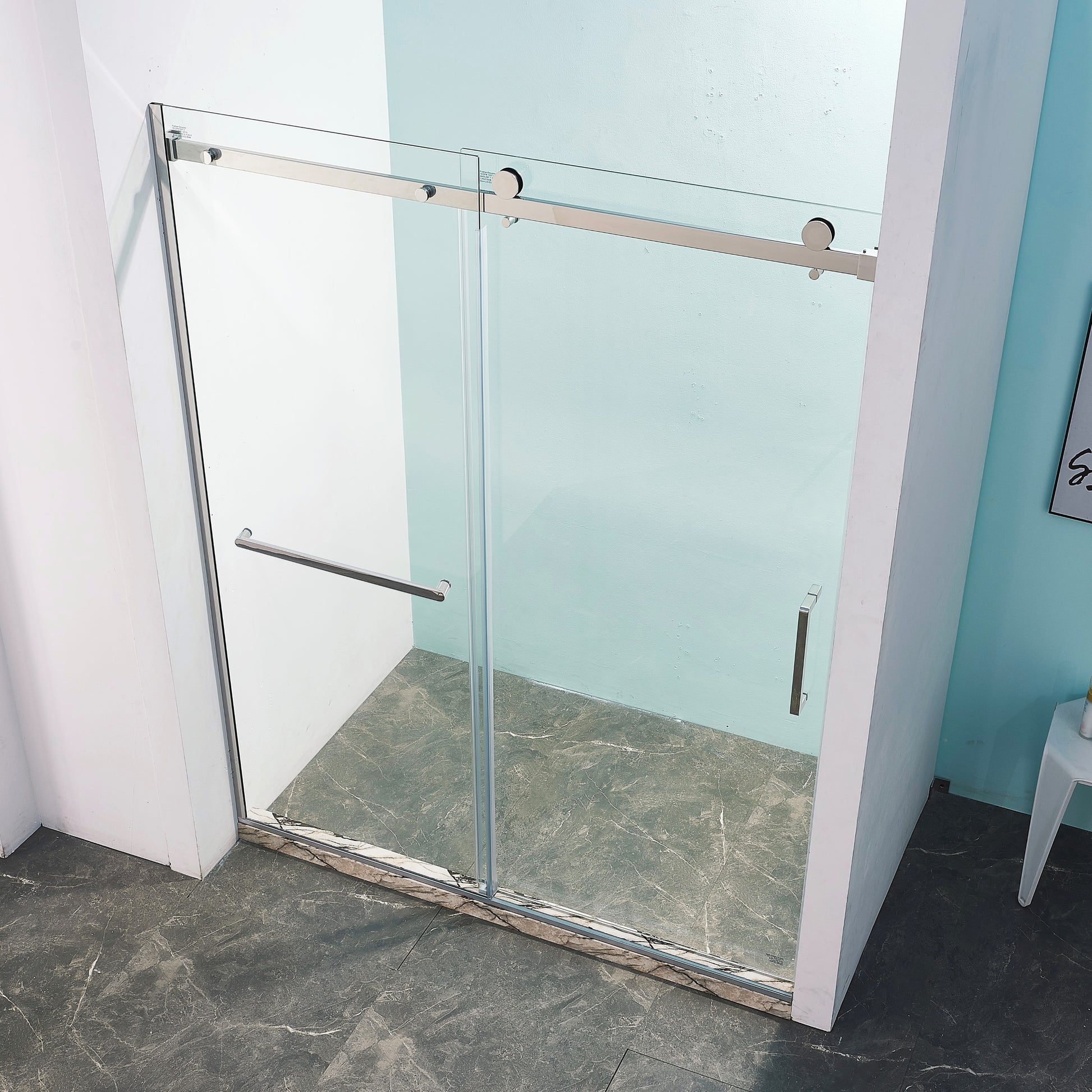 56 60"W X 75"H Semi Frame Single Sliding Shower Door, 304 Stainless Steel In Brushed Nickel, 5 16" 8Mm Thick Sgcc Tempered Clear Glass. Brushed Nickel Bathroom Classic,Luxury,Modern Glass Stainless Steel