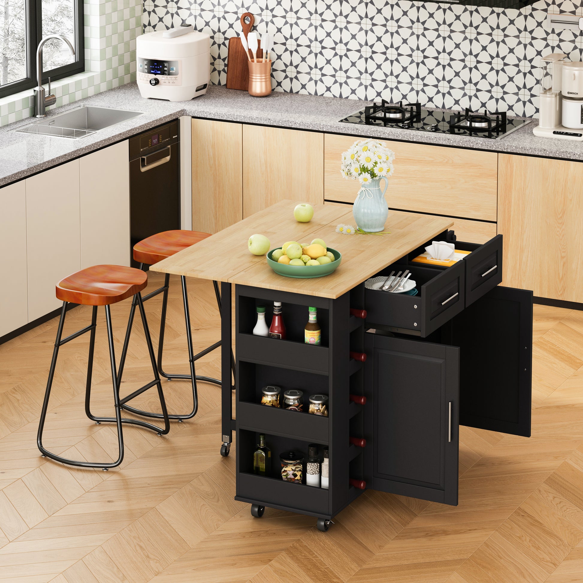 Multi Functional Kitchen Island Cart With Stylish And Minimalist Bar S