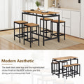 5 Piece Compact Bar Table Set With Table And Stools Modern Industrial Design, Space Saving Furniture For Dining Room And Breakfast Nook Brown Brown Mdf Steel