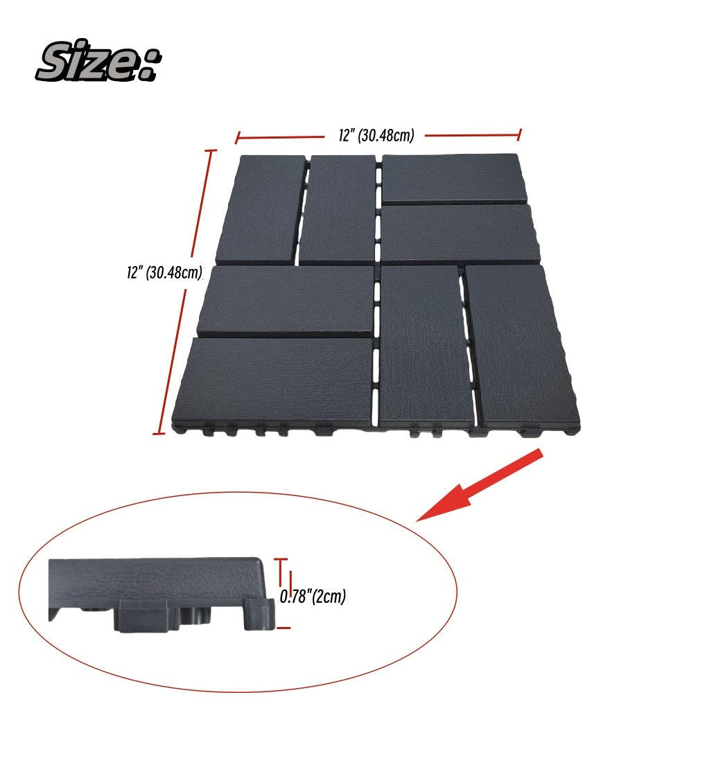 Plastic Interlocking Deck Tiles, 36 Pack, 12"X12" Waterproof Outdoor All Weather Use Patio Tiles With Enhanced Drainage Design, Perfect For Poolside, Balcony, And Backyard Grey Grey Plastic