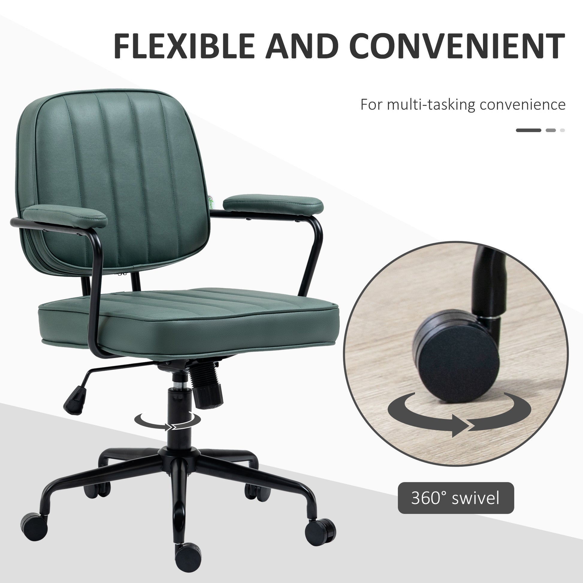 Vinsetto Home Office Chair With Adjustable Height And Tilt, Green Green Polyester