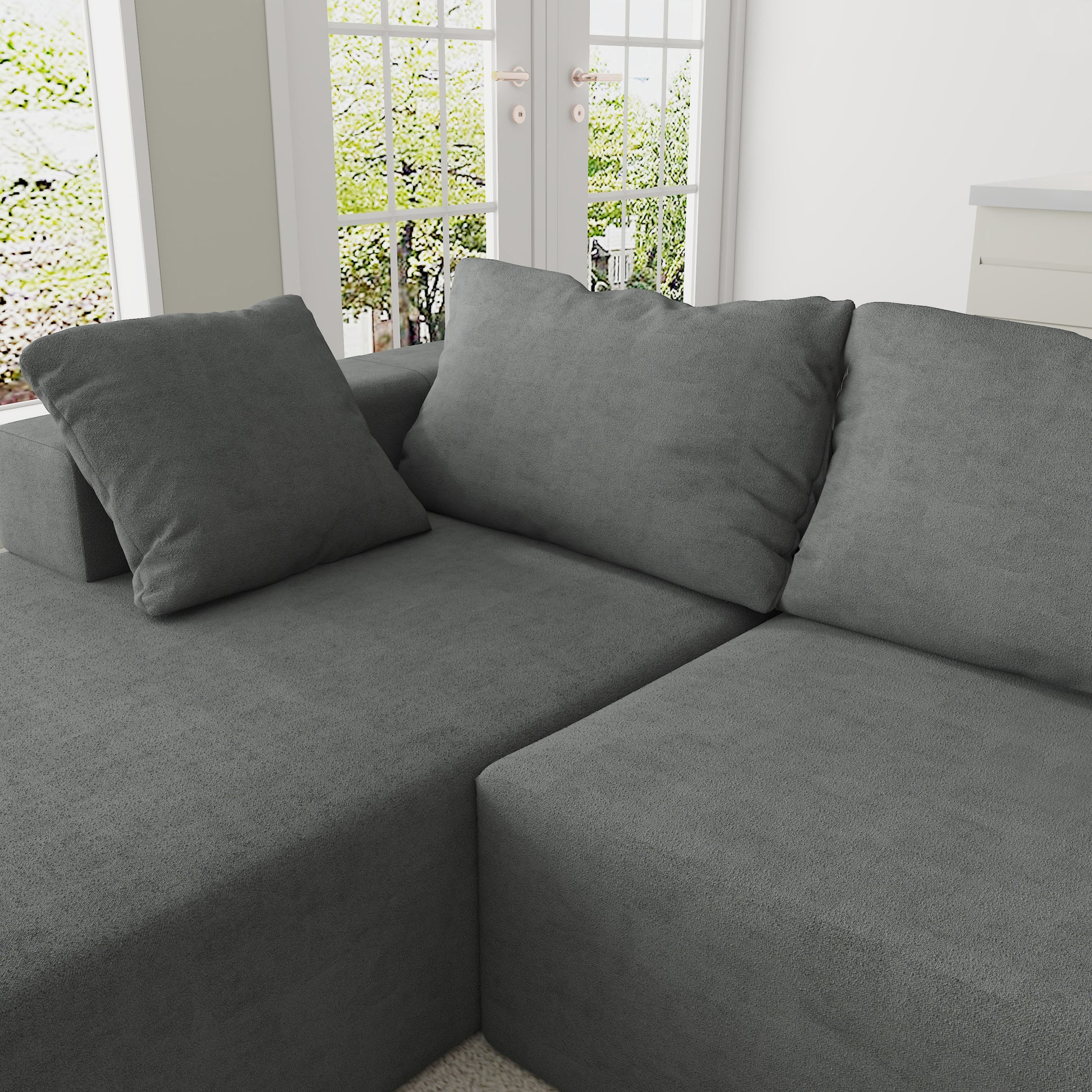 Modern Upholstered Sectional Sofa Couch Set,Modular 108" L Shaped Sectional Living Room Sofa Set With 6 Pillows,Free Combination Sofa Couch For Living Room,Bedroom Left Chaise Grey Foam Chenille 3 Seat