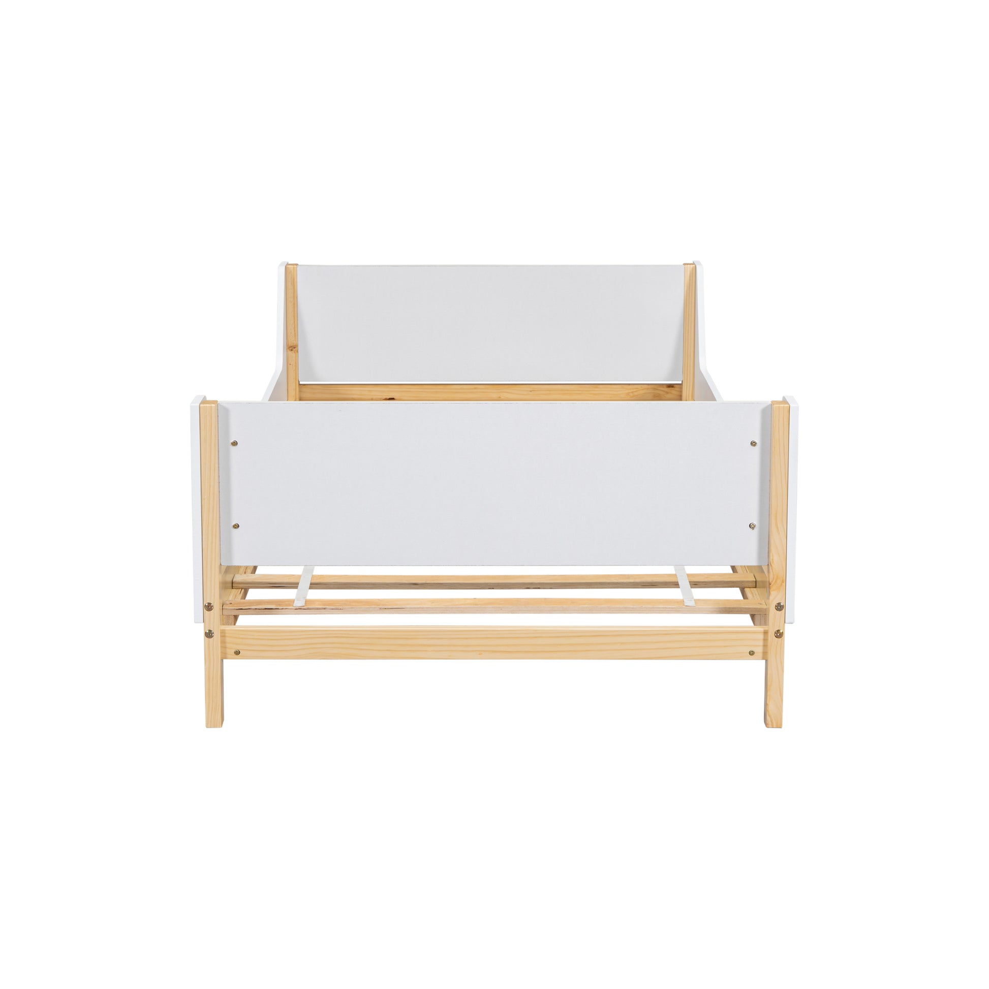 Twin Bed With Headboard, Footboard, Safeguards, Built In Bed End Book Storage Rack ,White Twin White American Design Pine