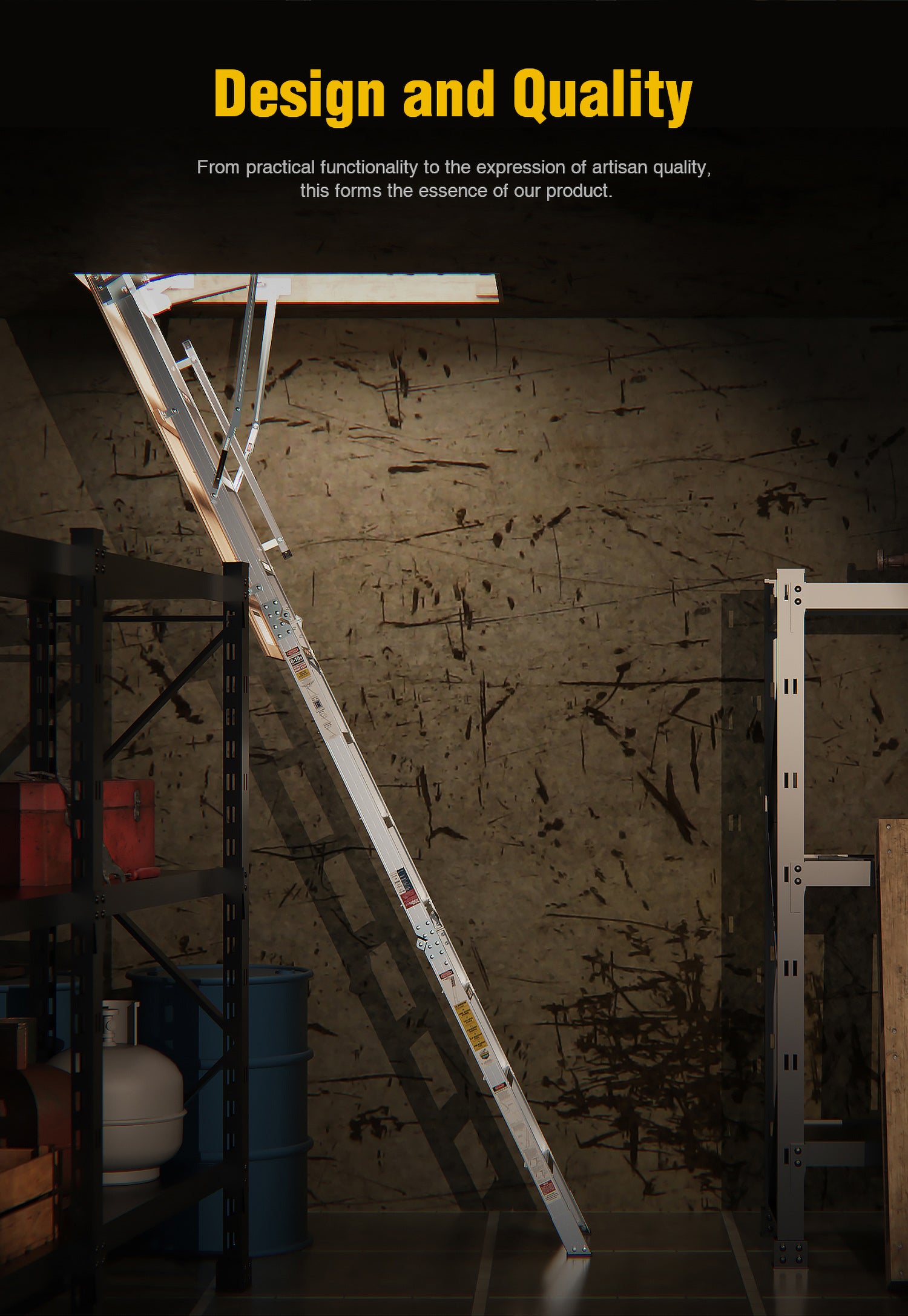 Household Aluminum Attic Ladder 25" X 54" ,375 Lbs Capacity, 7'8" 10'3" Ceiling Height Grey Aluminium Alloy