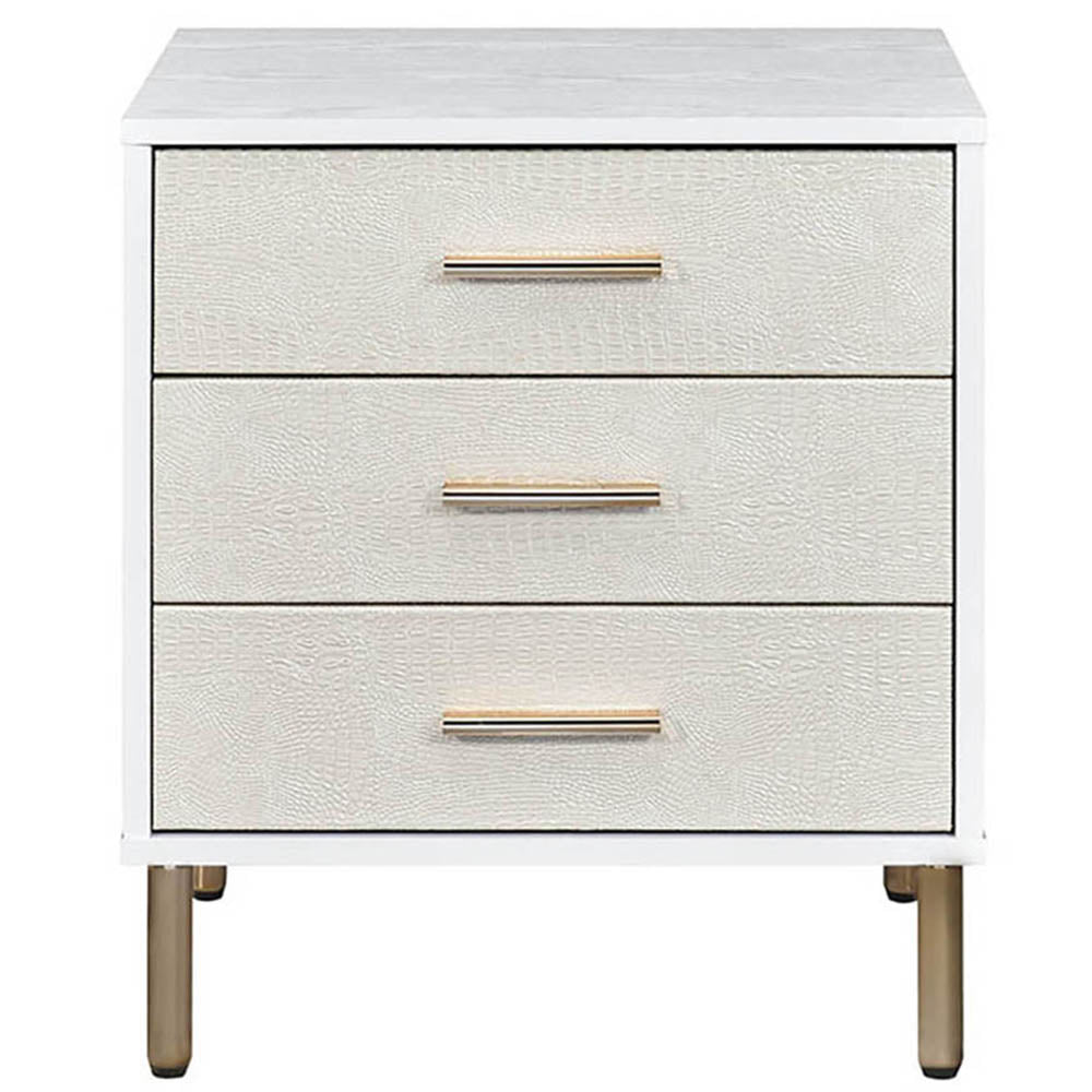 White, Champagne And Gold 3 Drawer Nightstand With Metal Leg White 3 Drawers Bedroom Rectangle Drawers White Wood Metal