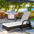 Outsunny Wicker Outdoor Chaise Lounge, 5 Level Adjustable Backrest Pe Rattan Pool Lounge Chair With Wheels, Cushion & Headrest, Brown And Cream White Brown Rattan