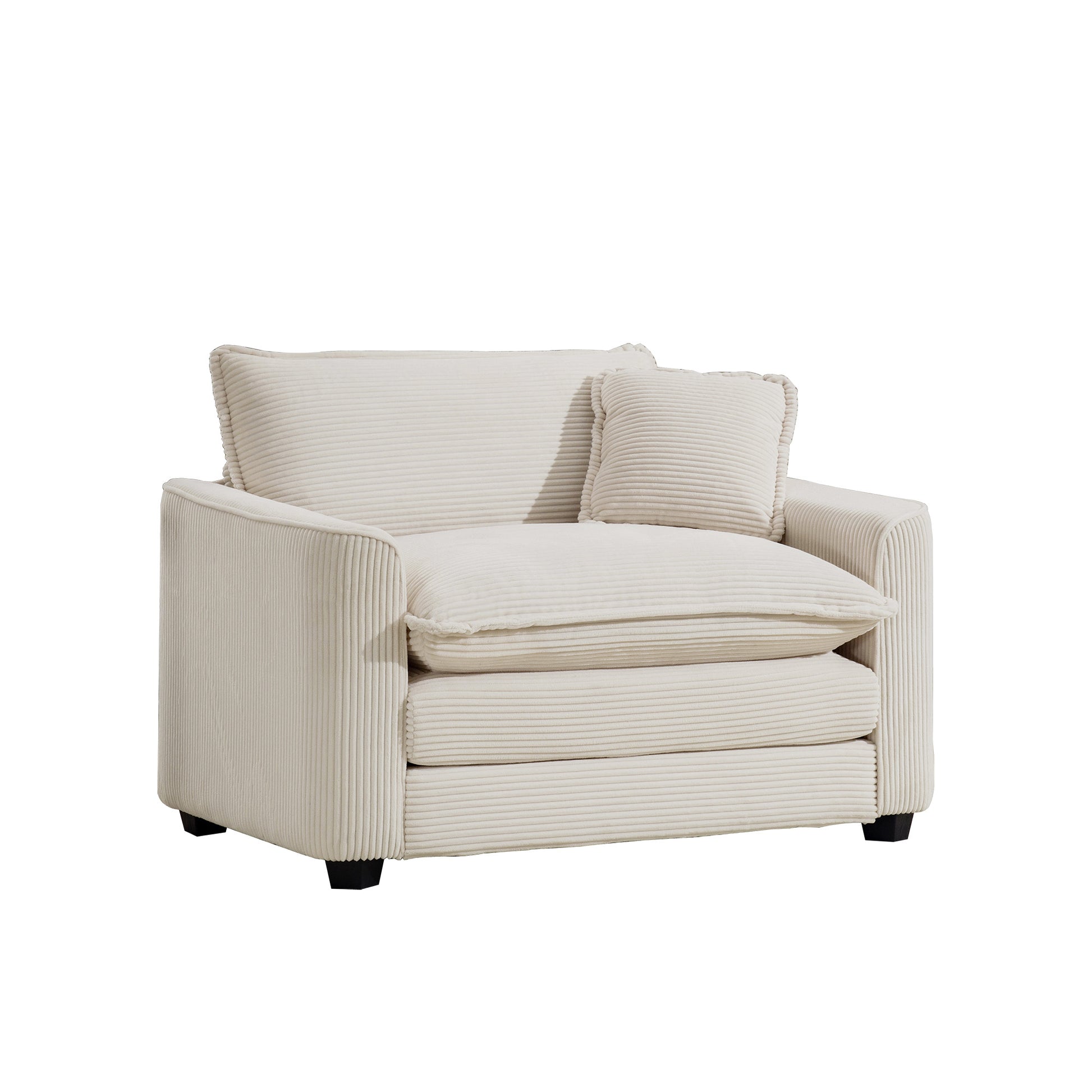 Light Beige Corduroy Fabric, Comfortable Single Accent Chair Deep Seat Sofa With One Pillow, Suitable For Living Room And Bedroom, Club Multiple Occasional Areas Beige Corduroy 1 Seat