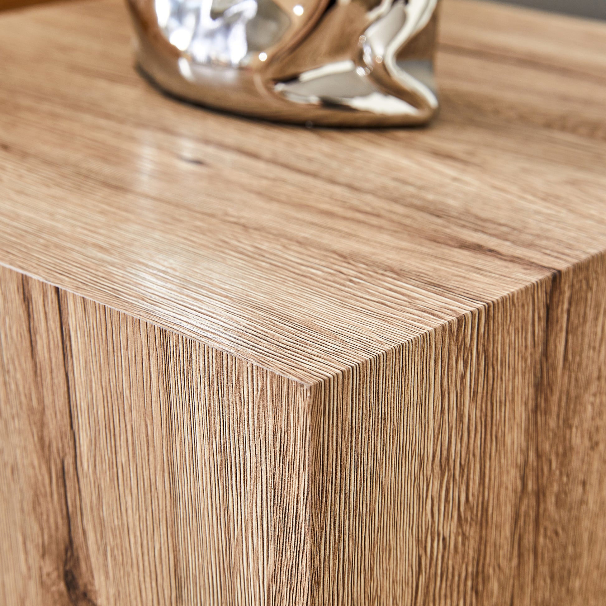 Elevate Your Living Space With This Modern Mdf Coffee Table That Showcases Smooth, Light Wood Color Texture Patterns. It Is Characterized By Stylish Design. Wood Mdf