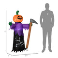 Outsunny 5' Inflatable Halloween Pumpkin Grim Reaper, Blow Up Outdoor Led Yard Display, Waterproof Purple Polyester