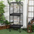 Pawhut Large Bird Cage With 1.7 Ft. Width For Wingspan, Bird Aviary Indoor With Multi Door Design, Fit For A Canary, Finch, Conure, 55