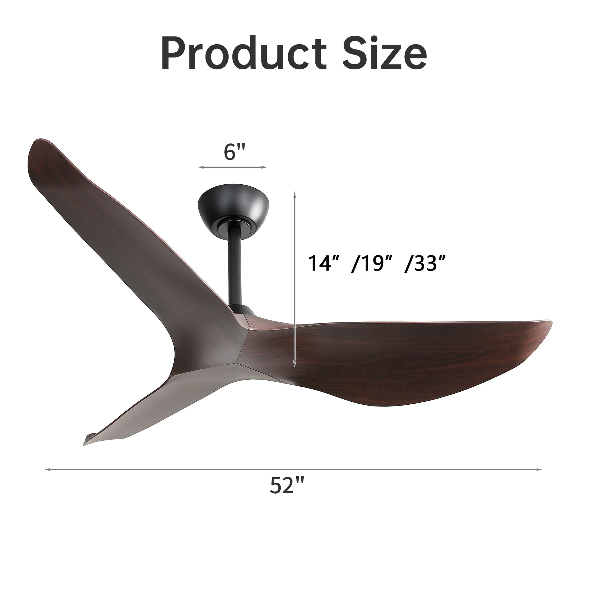 Modern 52 Inch Indoor Ceiling Fan No Light With 6 Speed Remote Control 3 Abs Blade Reversible Dc Motor For Home Black Abs