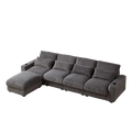 128 Inch Corduroy With Cup Holder Super Large L Shaped Sofa, Movable Footrest, Four Waist Pillows And Four Back Cushion, With Usb Port And T Pyce Port Grey Corduroy 4 Seat