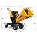 6'' Inch 420Cc 15Hp Pull Start Gas Powered 4 Wheels Wood Chipper Shredder Mulcher With Towbar Stop Bar Yellow Steel Steel