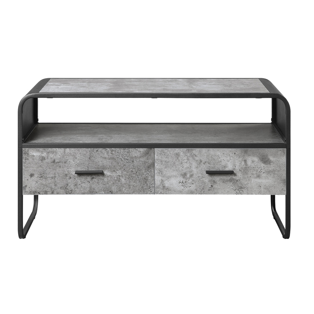 Concrete Grey And Black 2 Drawer Tv Stand Black Grey Primary Living Space 40 49 Inches Modern Wood Metal