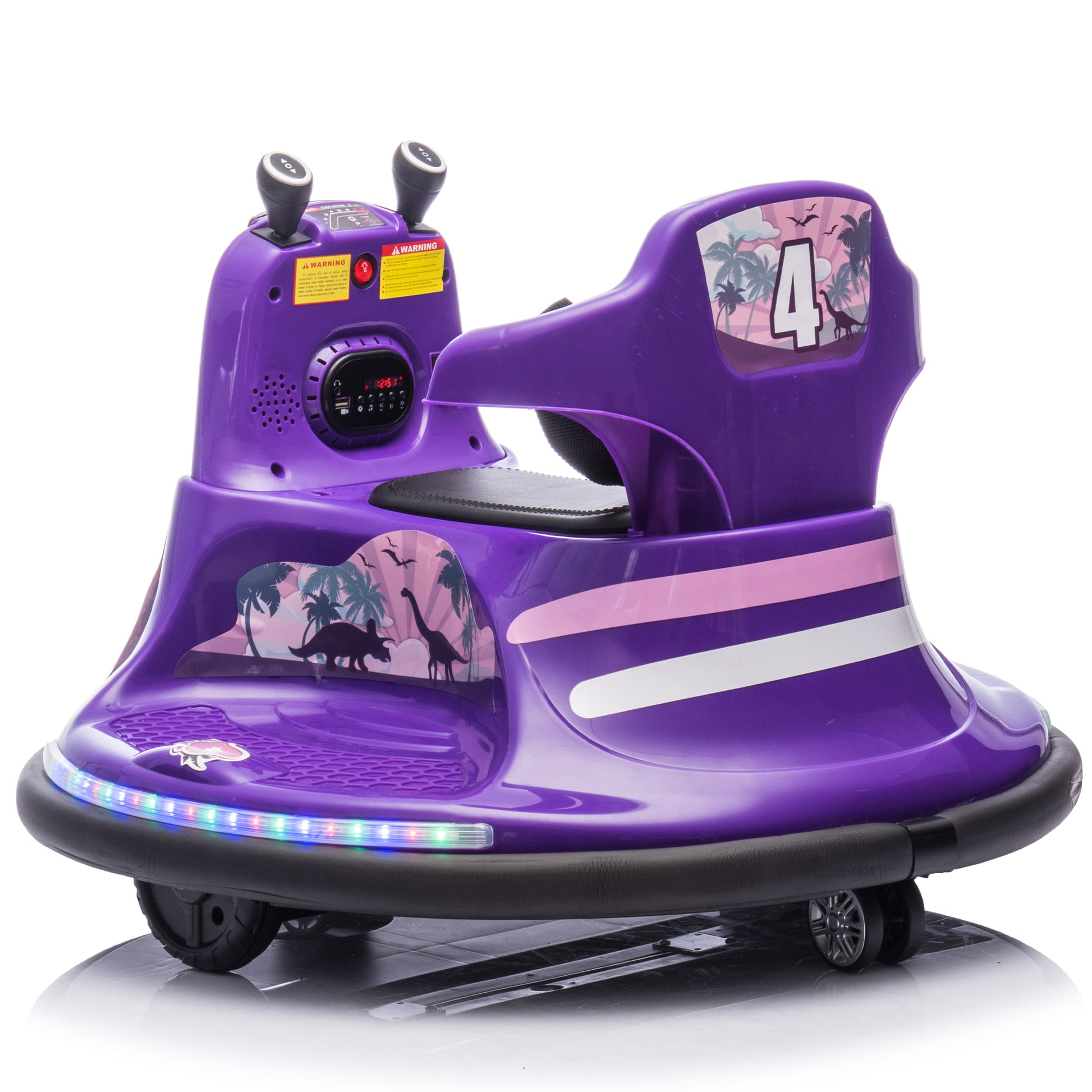 12V Kids Ride On Bumper Car W Parents Control,Rotate 360 Degrees,Two Handed Switch For Direction Control,Bumper Strip,Light Belt,Mp3 Music,Bluetooth,Provide A Speed Of 0.75Mph For Kids Of 2 5 Purple