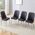 4 Modern Dining Chairs, Smooth Pu Leather Backrest And Silver Toned Metal Legs For A Comfortable Home Experience For Kitchens, Bedrooms And Offices. Black Pu