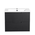 24 Inch Floating Bathroom Vanity With Ceramic Sink, Modern Bath Storage Cabinet Vanity With Drawers Wall Mounted Combo Set For Bathroom, Black Black Mdf