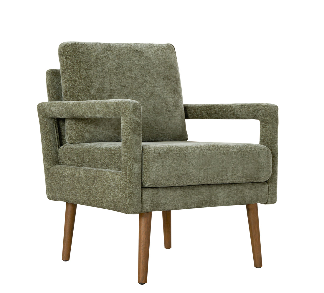 Mid Century Armchairaccent Chair With Chenille Armrest & Soft Cushion For Living Room, Bedroom, Home Office, Study, Forest Green Green Foam Wood Fabric