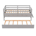 Low Loft Bed Twin Size With Full Safety Fence, Climbing Ladder, Storage Drawers And Trundle Gray Solid Wood Bed Gray Solid Wood