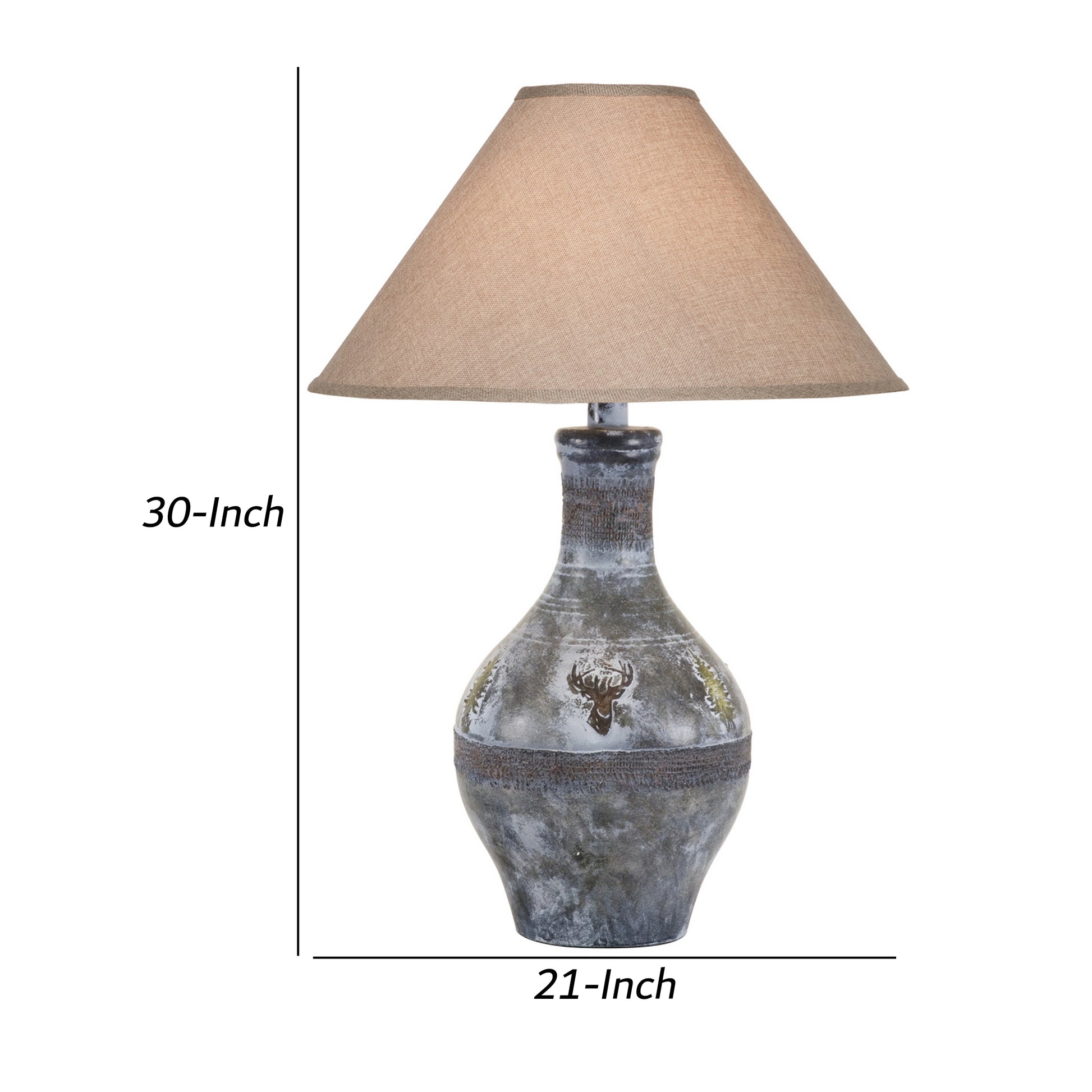 Niek 30 Inch Hydrocal Table Lamp, Empire Shade, Urn Base, Gray Wash Finish Gray Beige Fabric