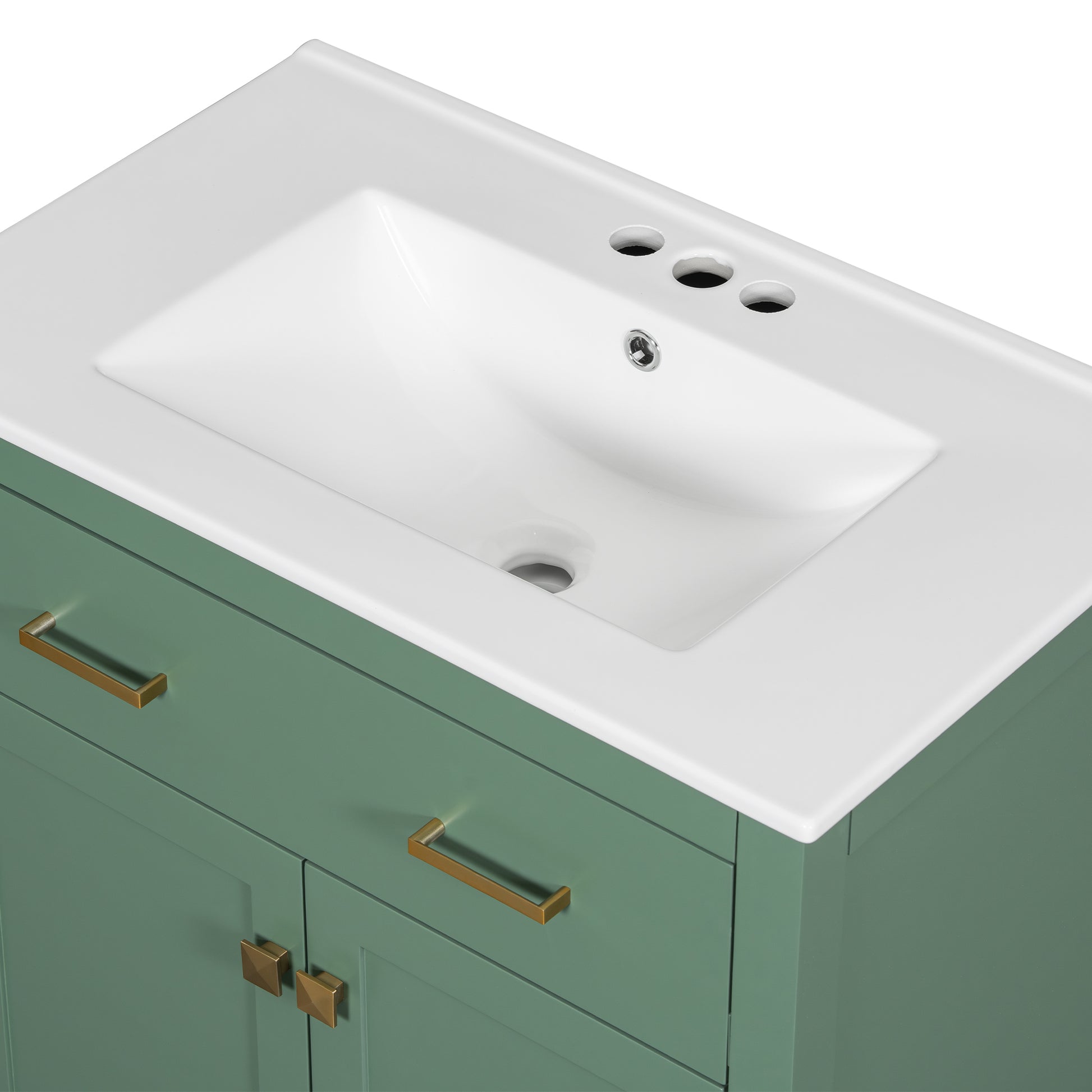 30 Inch Bathroom Vanity With Ceramic Sink, Modern Green Single Bathroom Cabinet With 2 Doors And A Shelf, Soft Close Doors Green Bathroom Solid Wood Mdf