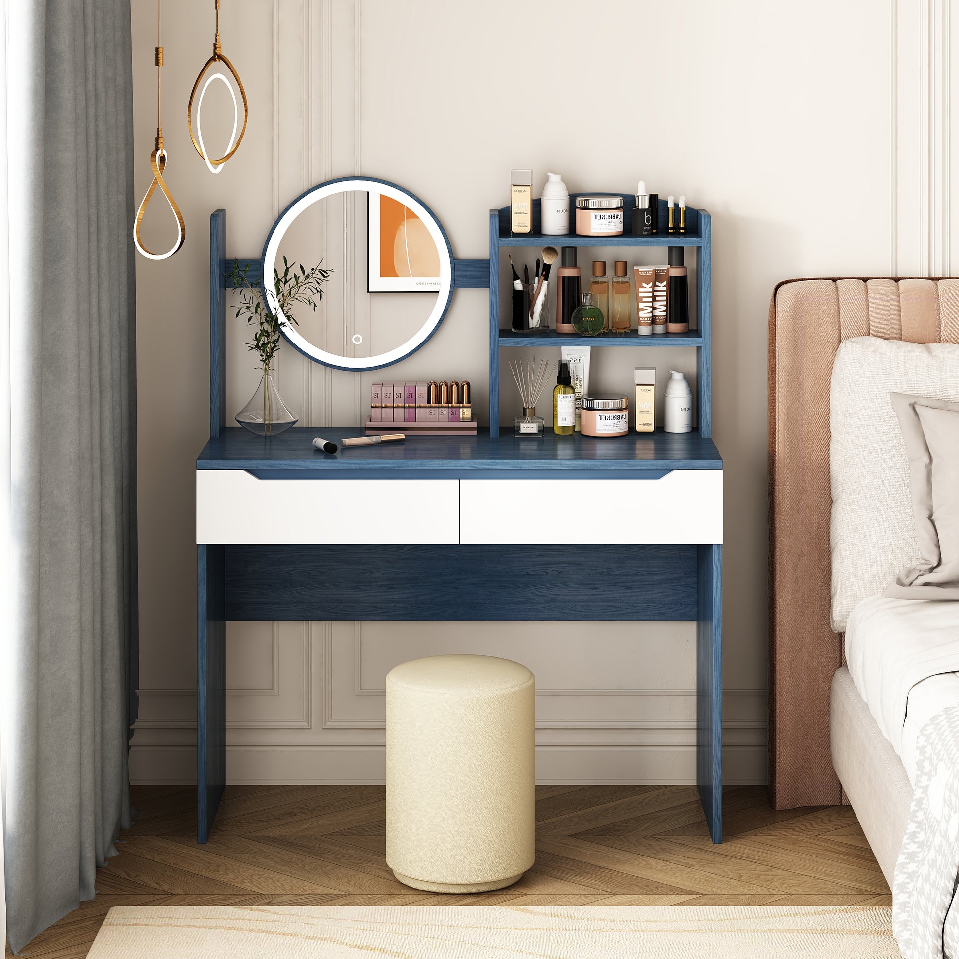 Table Set With Hd Mirror Cushion Stool And Large Drawers Mini Makeup D Table Set With Hd Mirror Cushion Stool And Large Drawers Mini Makeup D