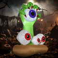 Homcom 4Ft Halloween Inflatables Outdoor Decorations Monster Hand Grasping Bloodshot Eyeballs, Blow Up Led Yard Decor For Garden, Lawn, Party, Holiday, Waterproof Green Polyester