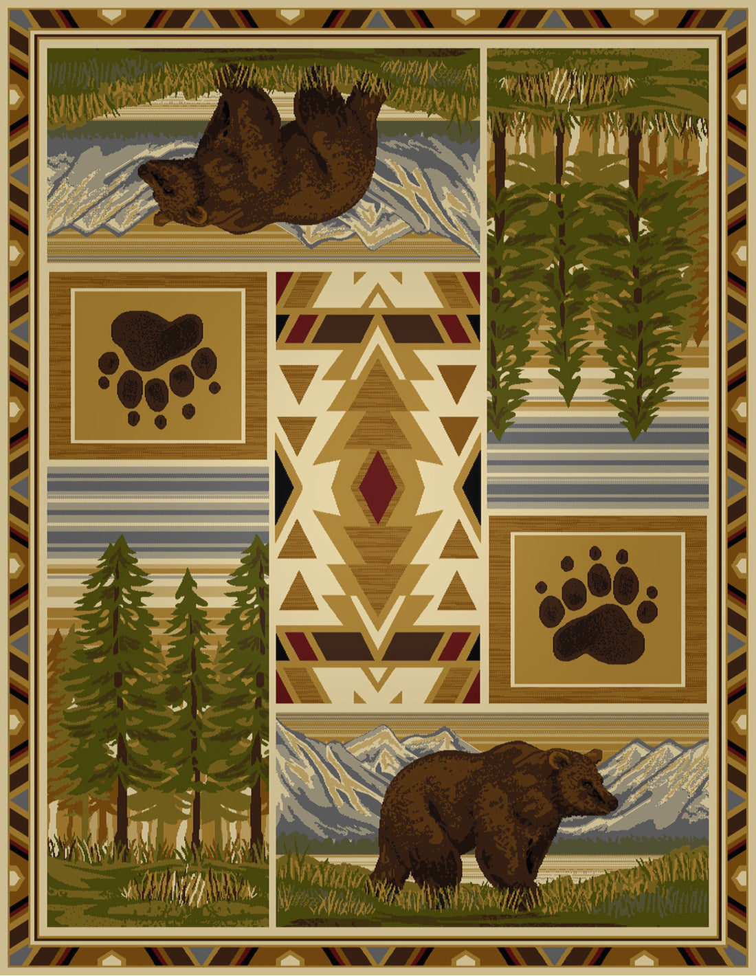 Woodland Gc Rst5301 Multi 5 Ft. 3 In. X 7 Ft. 3 In. Lodge Area Rug Cream Polypropylene