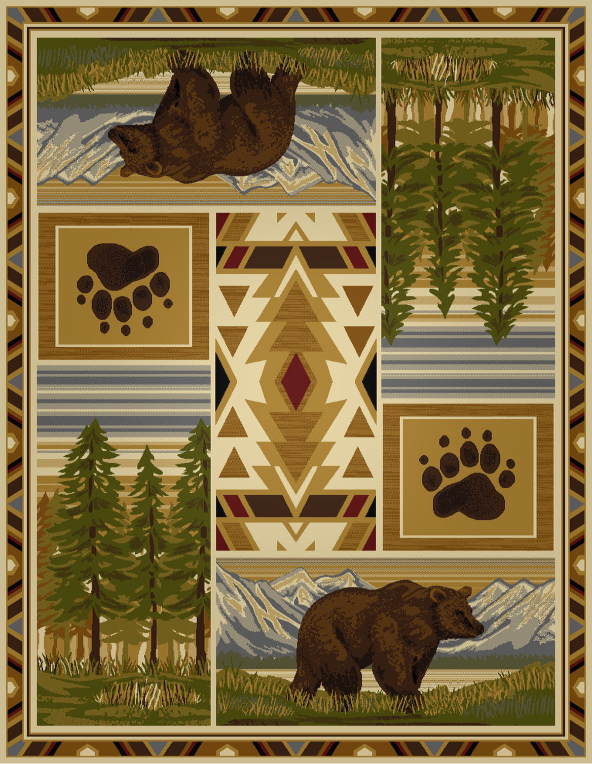 Woodland Gc Rst5301 Multi 5 Ft. 3 In. X 7 Ft. 3 In. Lodge Area Rug Cream Polypropylene