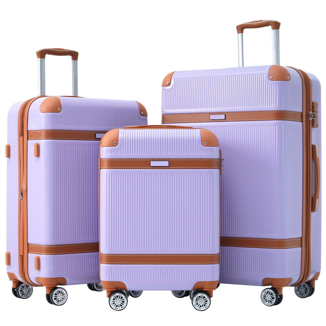 Hardshell Luggage Sets 3 Piece Double Spinner 8 Wheels Suitcase With Tsa Lock Lightweight 20''24''28'' Lilac Abs