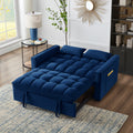 4 In1 Loveseat Sofa Bed With Armrests & Storage Pockets, Multi Function Tufted Pull Out Sofa Bed With Adjustable Backrest And Pillows, Convertible Loveseat Sofa Couch, Navy Navy Velvet Primary Living Space Medium Soft Tufted Back American