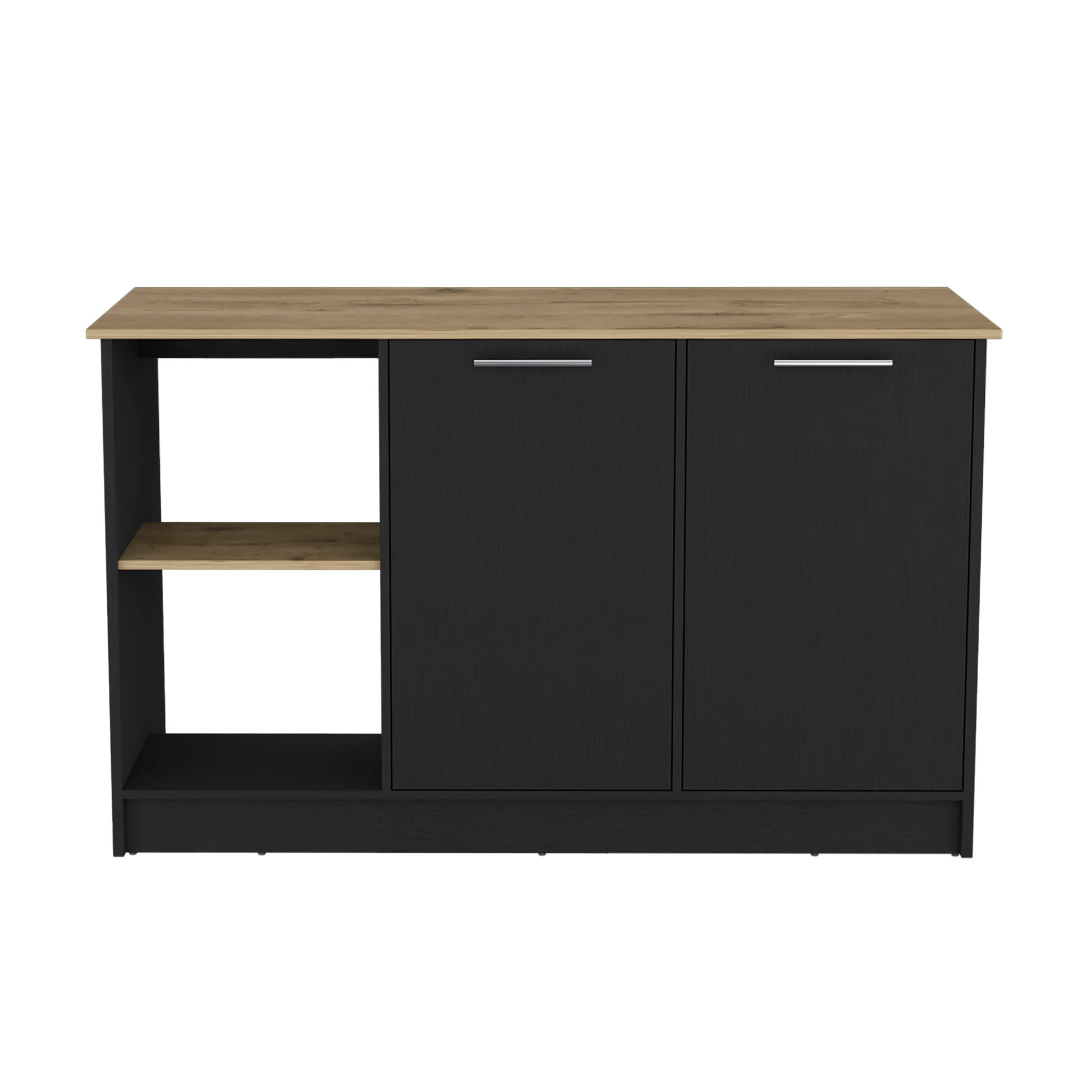 Juniper Kitchen Island With Large Top Surface, Double Door Cabinet, And Open Shelves Multi Kitchen Modern Rectangular Stationary Kitchen Islands Particle Board Medium 40 55In