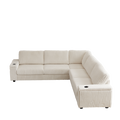 110 Inch Oversized Corduroy Corner Sofa,L Shaped Corner Couch With Two Storage Spaces,Usb Port & T Pyce Port And Cup Holderdeep Seat Comfy Upholstered Couches For Living Room Not Freely Combinable Beige Corduroy 5 Seat