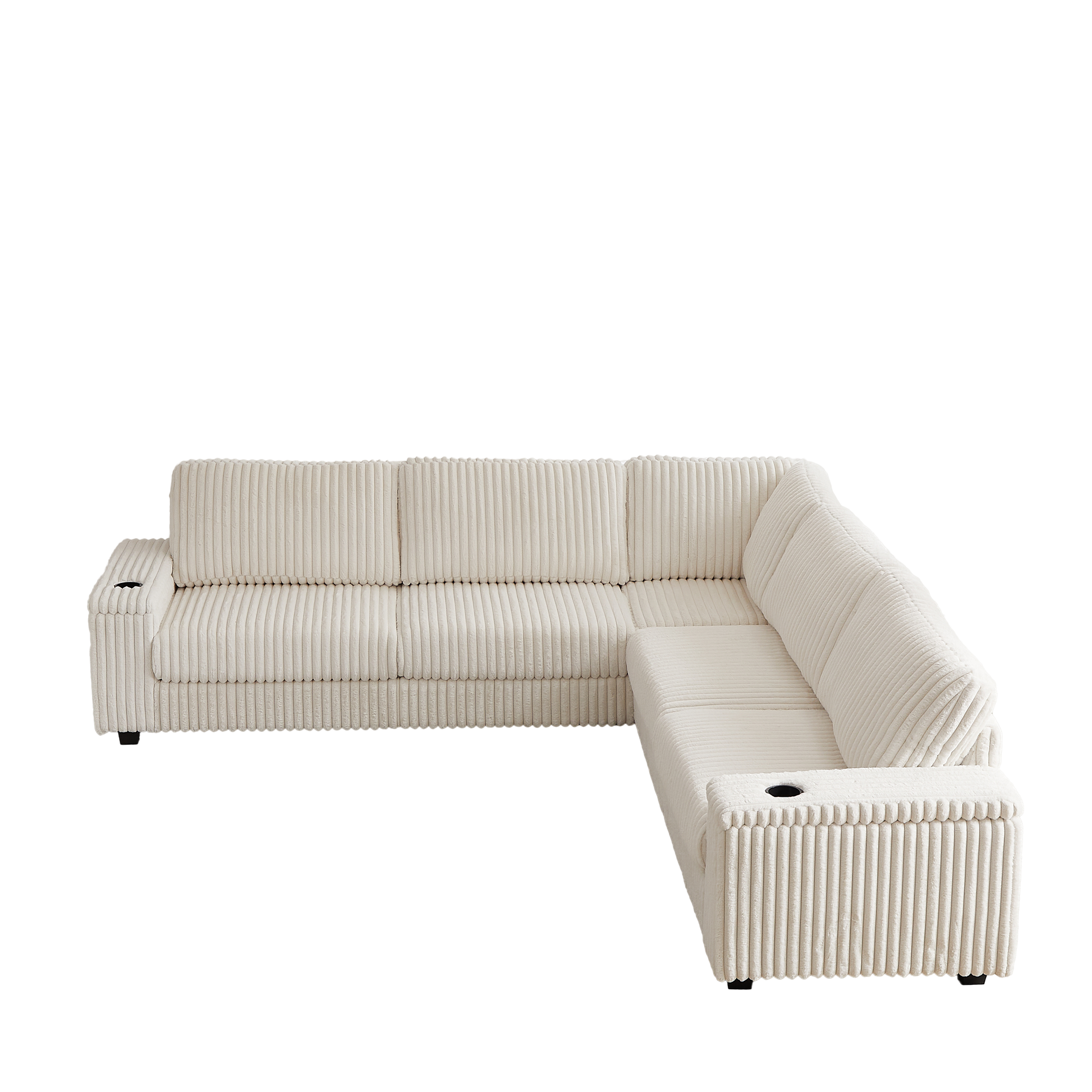 110 Inch Oversized Corduroy Corner Sofa,L Shaped Corner Couch With Two Storage Spaces,Usb Port & T Pyce Port And Cup Holderdeep Seat Comfy Upholstered Couches For Living Room Not Freely Combinable Beige Corduroy 5 Seat