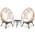 3 Pieces Patio Egg Chairs Model 2 With Side Table Set,Natural Color Pe Rattan And Beige Cushion Yes Natural Complete Patio Sets Foam Steel