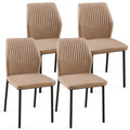 Beige Pu Leather Dining Chairs Living Room Chair Modern Kitchen Armless Side Chair With Metal Legs Set Of 4 Metal Plaid Beige Dining Room Powder Coated Foam Dry Clean Modern Dining Chairs Solid Back Foam Pu Leather