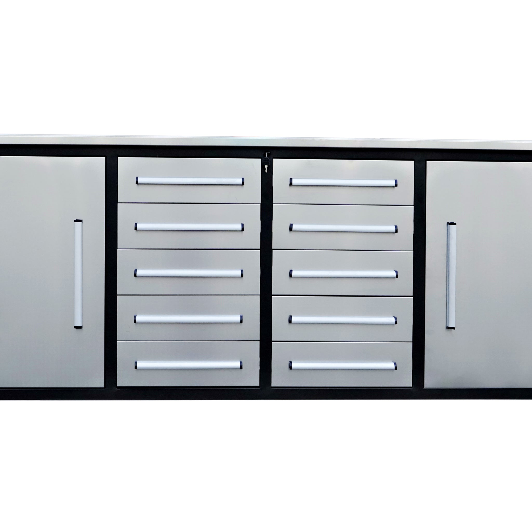 7' Storage Cabinets With Workbench 10 Drawers & 2 Cabinets Silver Steel