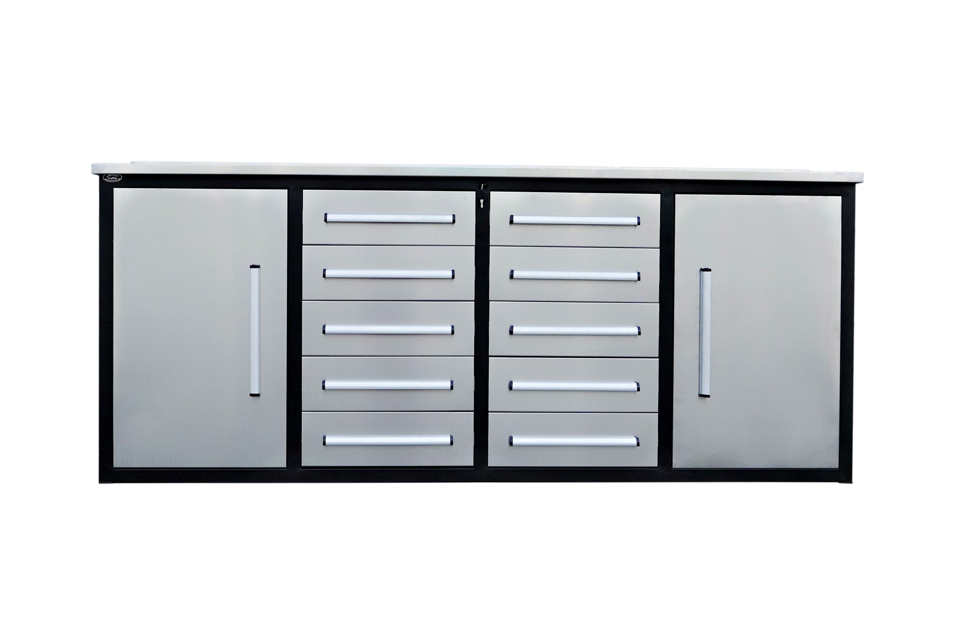 7' Storage Cabinets With Workbench 10 Drawers & 2 Cabinets Silver Steel