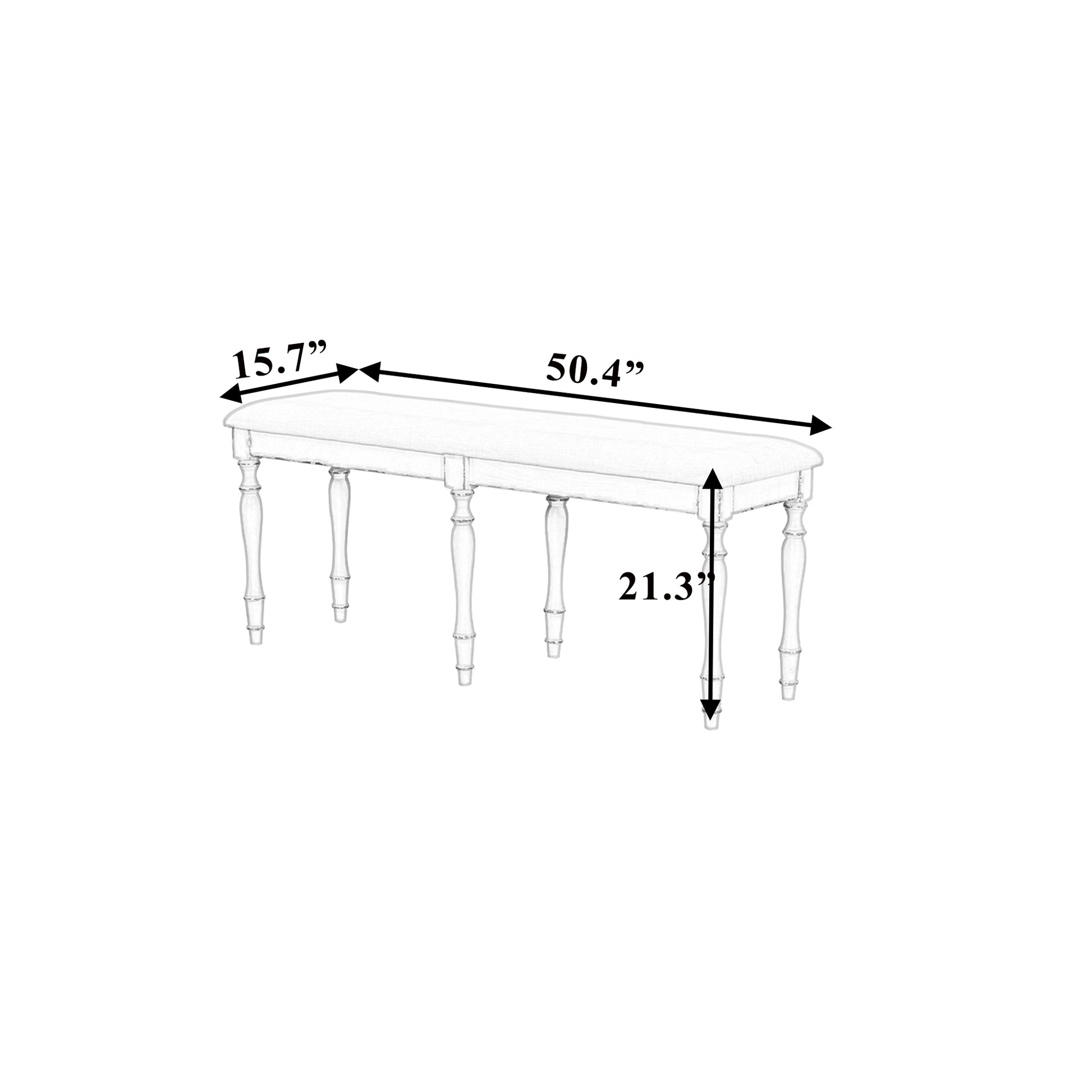 Vintage Traditional 50.4Inch Upholstered Dining Bench With 6 Solid Wood Legs, Cream Cream Dining Room Traditional Rubberwood Foam Rubber Wood