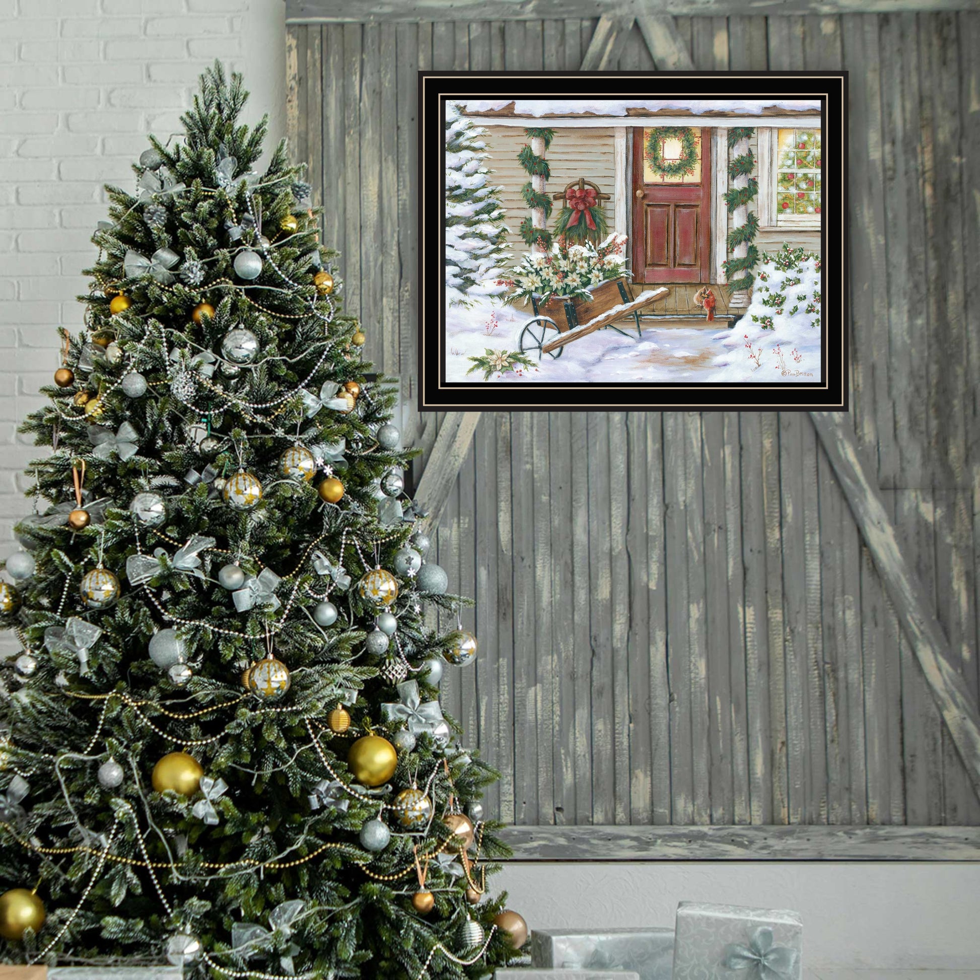 Holiday Porch Black Framed Wall Art For Living Room, Farmhouse Wall Art Print For Home Decor, Bedroom Wall Art By Pam Britton Multicolor Wood Paper
