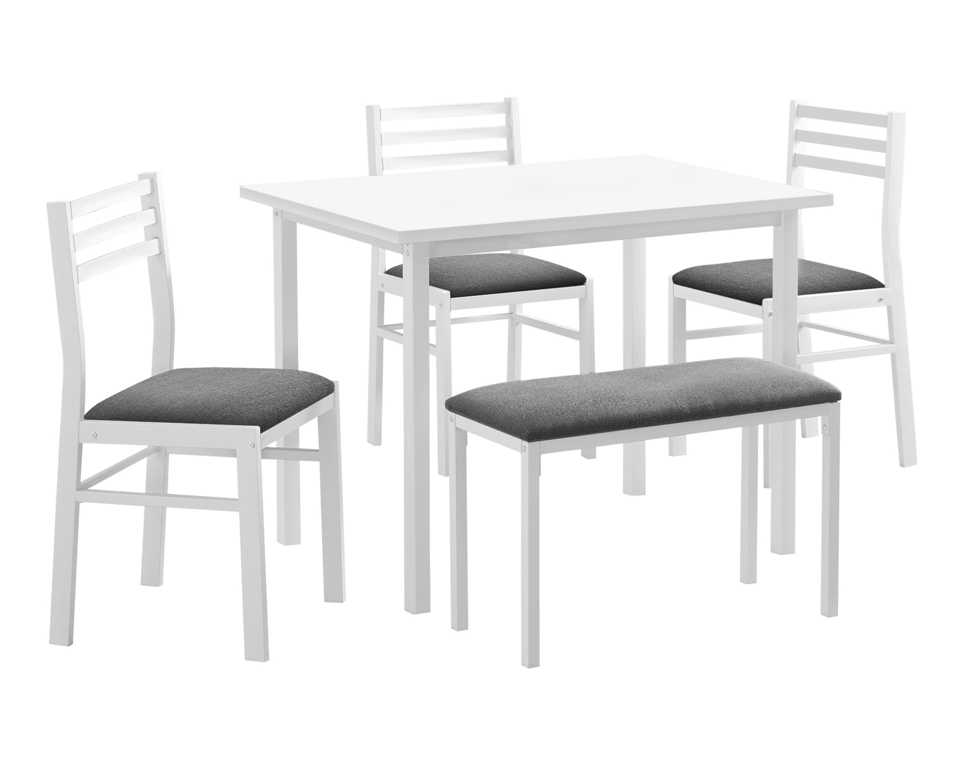 Dining Set, 5Pcs Set, 40" Rectangular, Kitchen, Small, White Metal And Laminate, Grey Fabric, Contemporary, Modern White Foam Metal