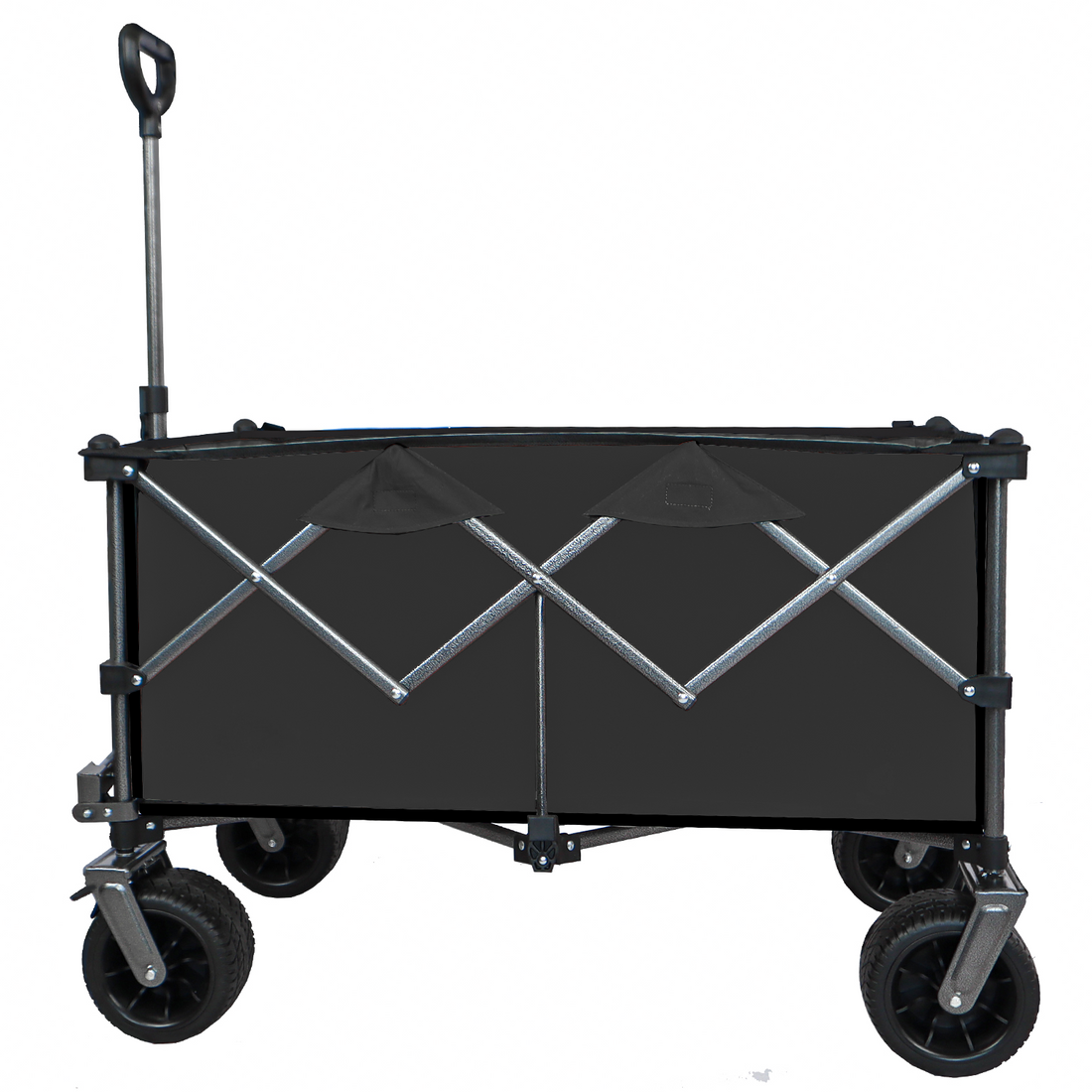 Collapsible Folding Wagon, Push Pull Foldable Beach Wagon Cart Black Steel