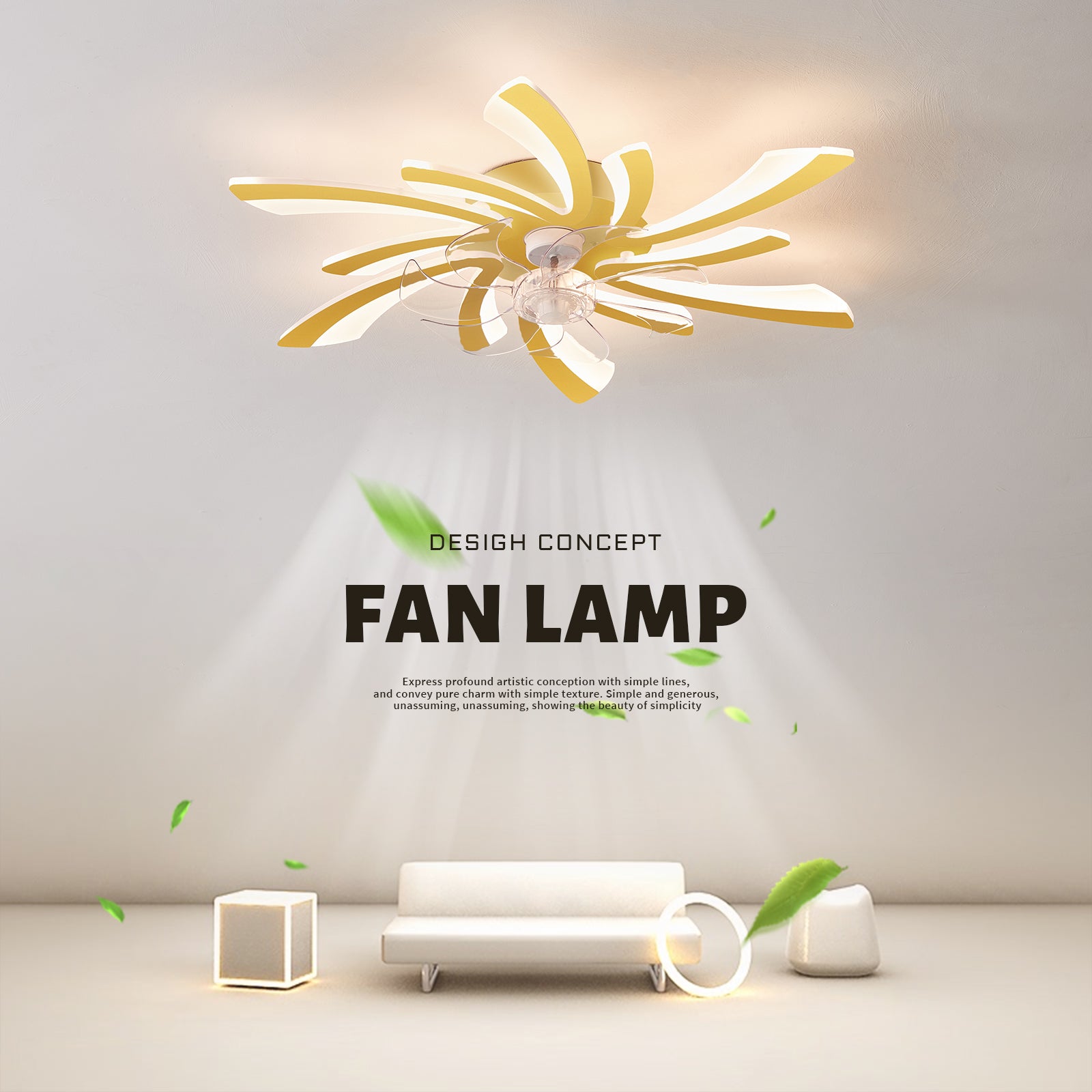 31Inches Ceiling Fan With Lights Remote Control Dimmable Led, 6 Gear Wind Speed Fan Light Gold Modern Acrylic