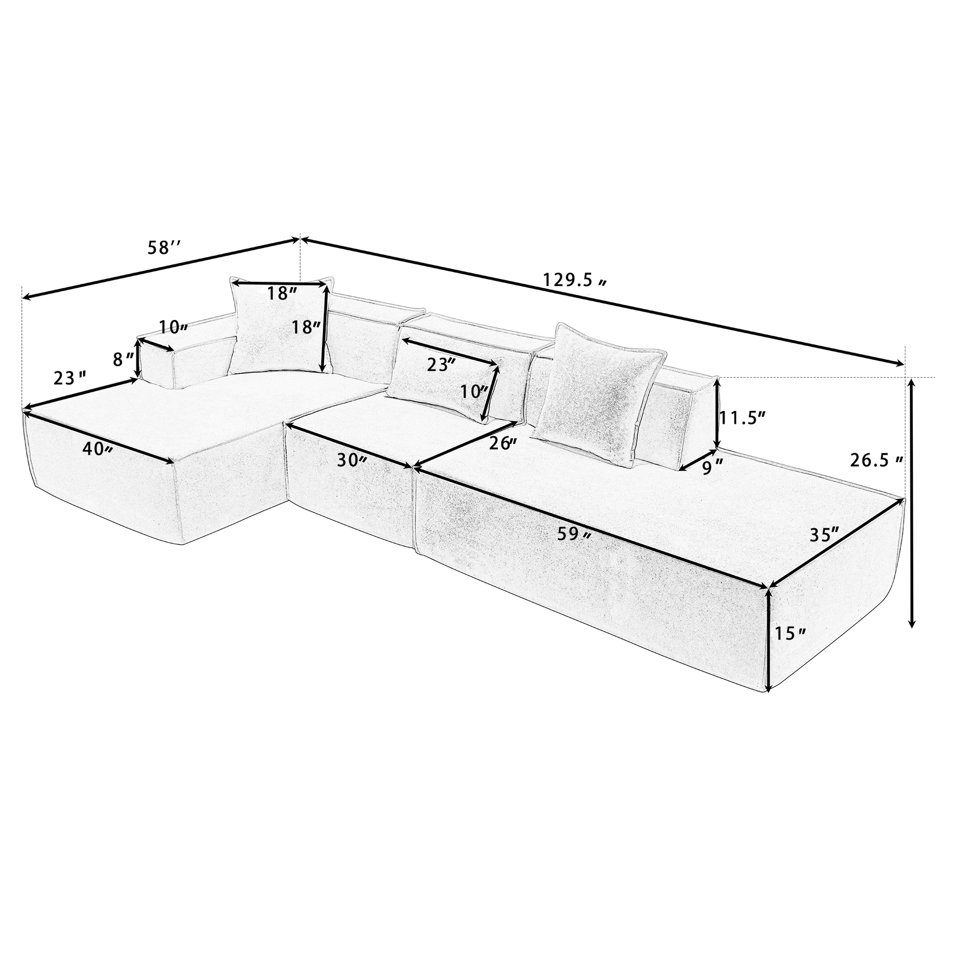 Modular Combination Living Room Sofa Set, Modern Minimalist Sofa, Free Installation Sofa, L Shaped, Italian Minimalist Tofu Block Sofa, Left Hand Facing,Terrycloth Fabricbeige Beige Polyester