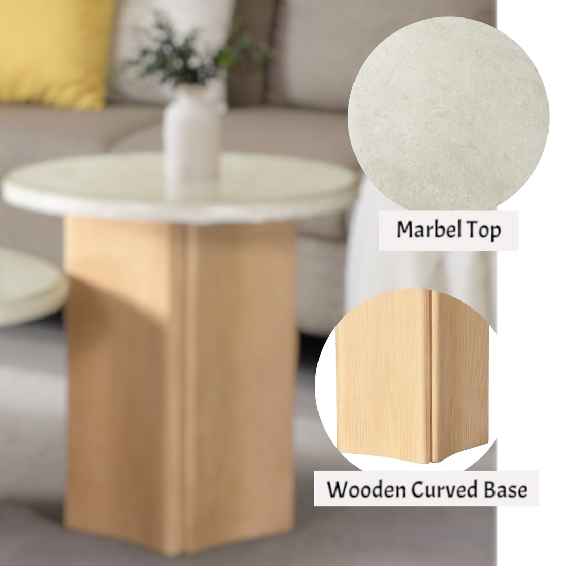 Qwin End Table, Marble Top & Oak Finish Lv03006 White Natural Solid Wood Mdf Resin