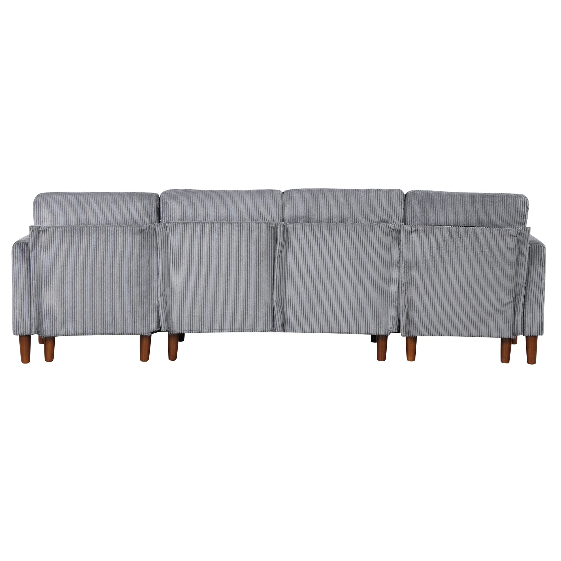 U Shaped Sponge Filled Cushion Combination Sofa, Suitable For Living Rooms, Studies, And Spacious Spaces Gray Polyester 4 Seat