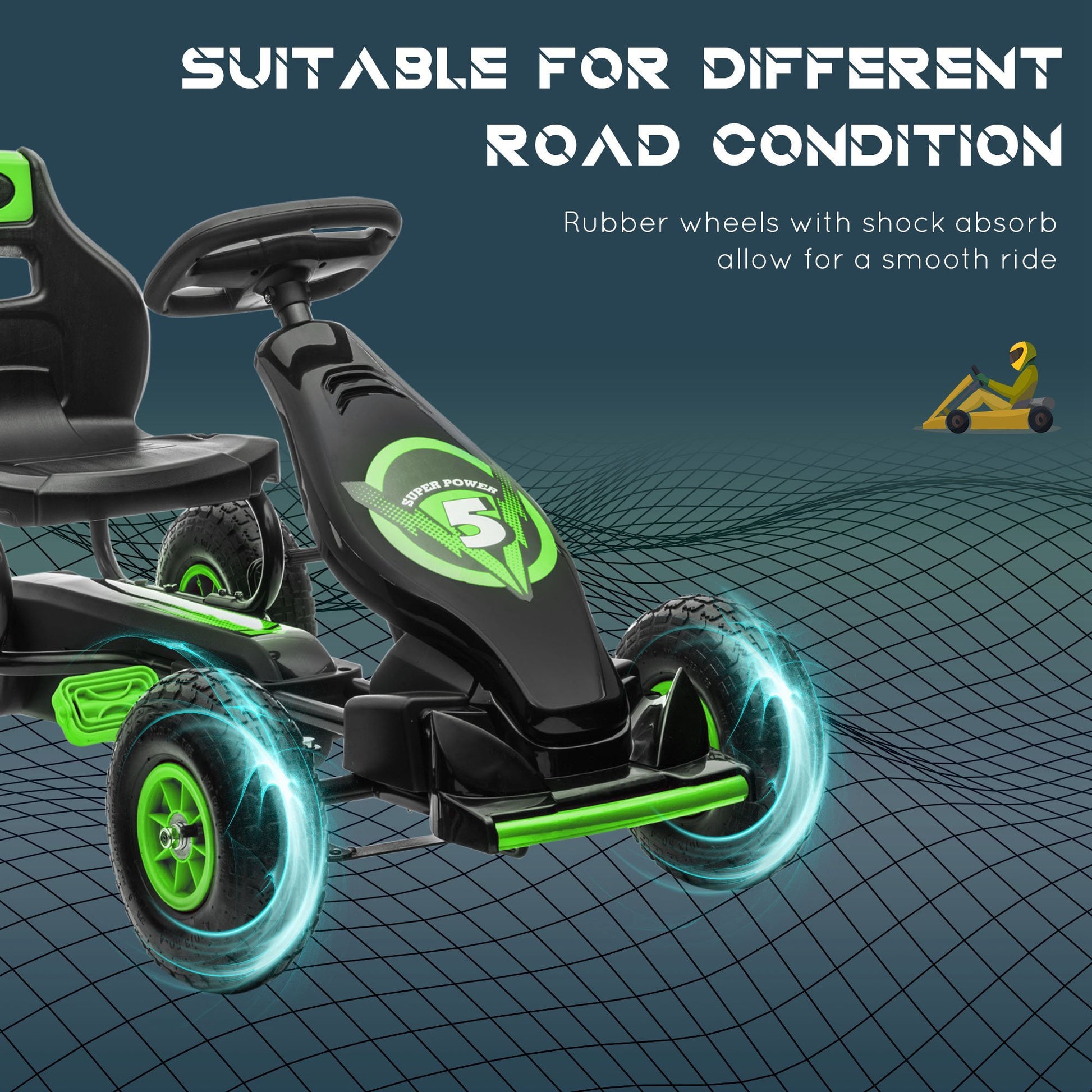 Aosom Kids Pedal Go Kart Ride On Toy With Ergonomic Comfort, Pedal Car With Tough, Wear Resistant Tread, Go Cart Kids Car For Boys & Girls With