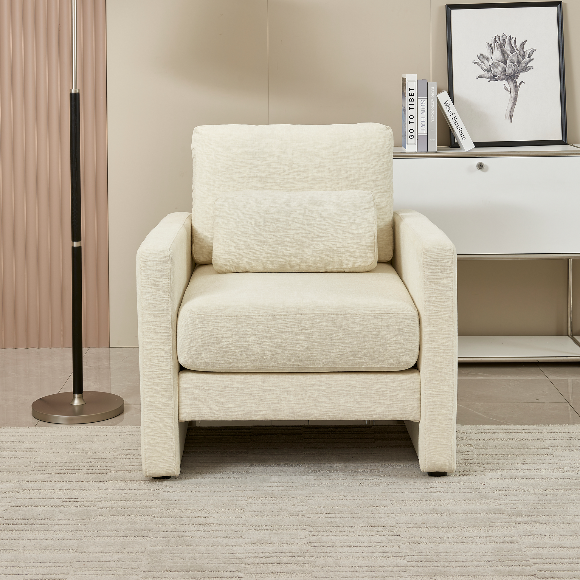 Modern Accent Chair, Chenille Upholstery Armchair Modern Style, Solid Wood Frame Ideal For Living Room, Bedroom, Office Beige Wood Foam Chenille 1 Seat
