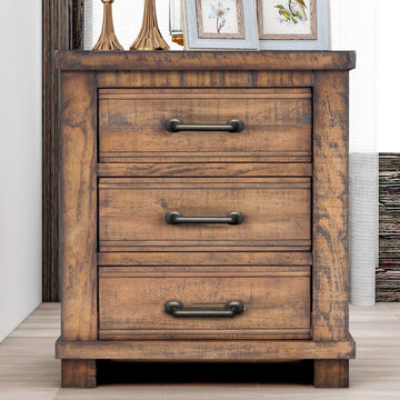 Rustic Three Drawer Reclaimed Solid Wood Framhouse Nightstand Old Sku:Wf298401Aad Natural 3 Drawers Bedroom Pine Solid Wood