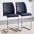 A Set Of Two Black Chairs, Including Pu Pads Silver Metal Legs. Small Size, Suitable For Some People, Suitable For Dining Room, Kitchen, Terrace And Living Room Office Chairs Set Of 2 Black And Silver Pu